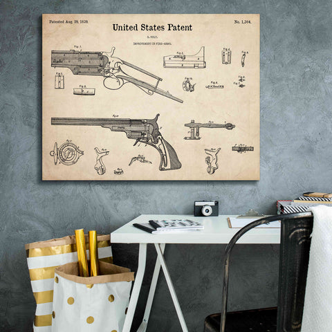 Image of 'Colt Revolver Blueprint Patent Parchment,' Canvas Wall Art,34 x 26