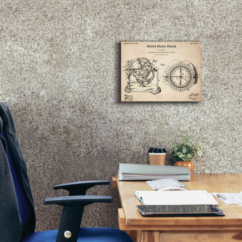 Image of 'Stellar Compass Blueprint Patent Parchment,' Canvas Wall Art,16 x 12