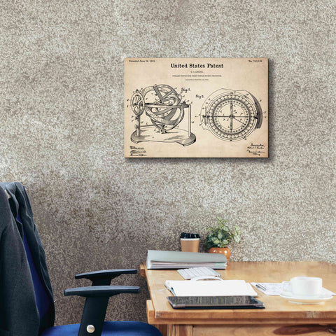 Image of 'Stellar Compass Blueprint Patent Parchment,' Canvas Wall Art,26 x 18