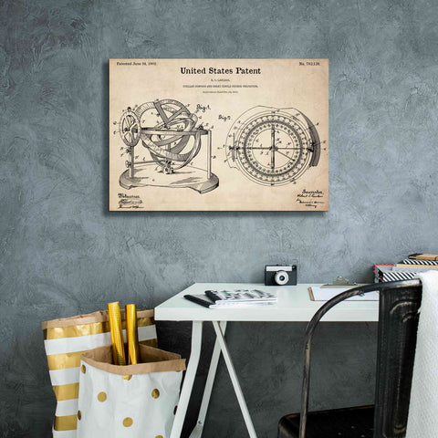 Image of 'Stellar Compass Blueprint Patent Parchment,' Canvas Wall Art,26 x 18