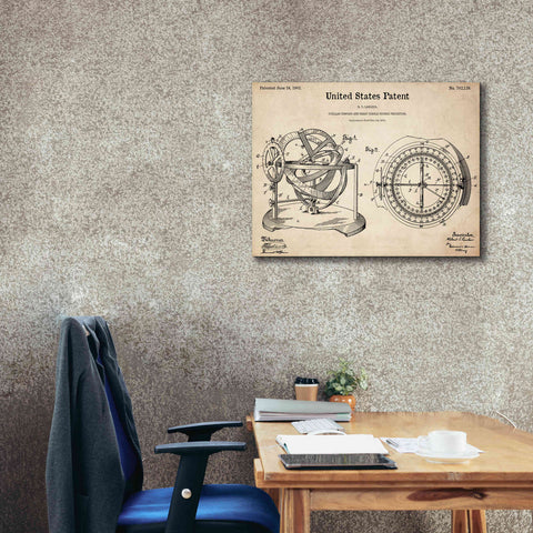 Image of 'Stellar Compass Blueprint Patent Parchment,' Canvas Wall Art,34 x 26
