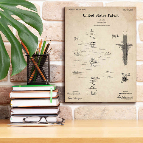 Image of 'Croquet Blueprint Patent Parchment,' Canvas Wall Art,12 x 16