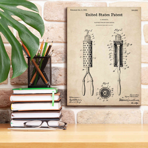 Image of 'Curling Iron Blueprint Patent Parchment,' Canvas Wall Art,12 x 16