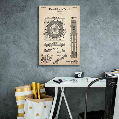 Image of 'Darts Game Blueprint Patent Parchment,' Canvas Wall Art,18 x 26