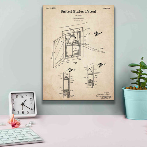 Image of 'Fire Hose Cabinet Blueprint Patent Parchment,' Canvas Wall Art,12 x 16