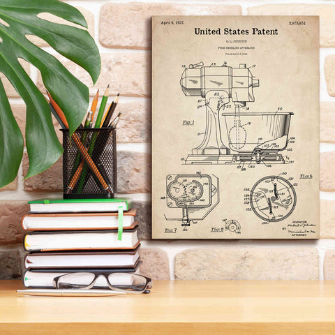 Image of 'Kitchen Mixer Blueprint Patent Parchment,' Canvas Wall Art,12 x 16