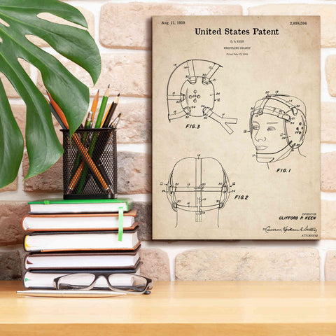 Image of 'Wrestling Headgear Blueprint Patent Parchment,' Canvas Wall Art,12 x 16