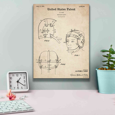 Image of 'Wrestling Headgear Blueprint Patent Parchment,' Canvas Wall Art,12 x 16