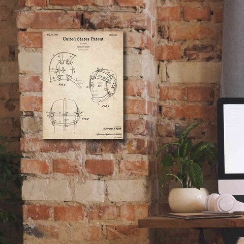 Image of 'Wrestling Headgear Blueprint Patent Parchment,' Canvas Wall Art,12 x 16