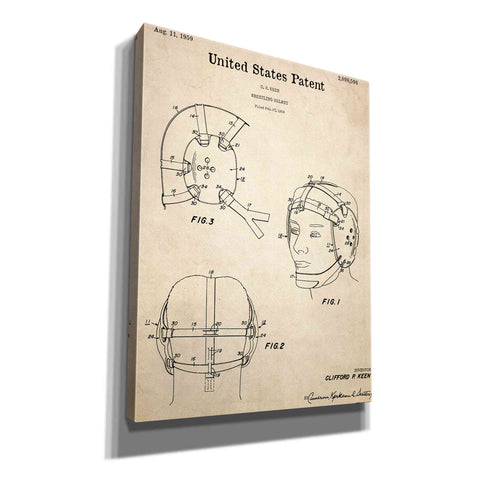 Image of 'Wrestling Headgear Blueprint Patent Parchment,' Canvas Wall Art,12x16x1.1x0,18x26x1.1x0,26x34x1.74x0,40x54x1.74x0