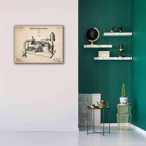 Image of 'Gramophone, 1895 Blueprint Patent Parchment,' Canvas Wall Art,34 x 26