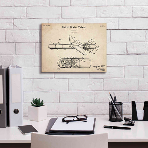Image of 'Cold War Era Guided Missile Blueprint Patent Parchment,' Canvas Wall Art,16 x 12