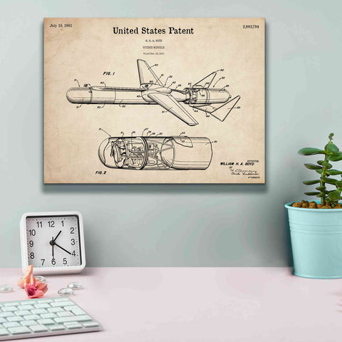 Image of 'Cold War Era Guided Missile Blueprint Patent Parchment,' Canvas Wall Art,16 x 12
