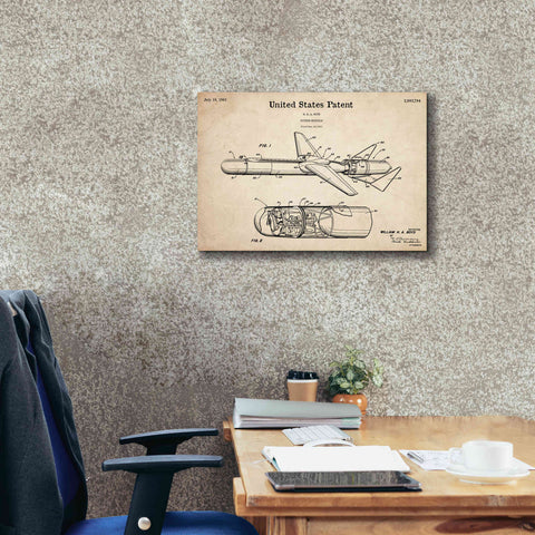 Image of 'Cold War Era Guided Missile Blueprint Patent Parchment,' Canvas Wall Art,26 x 18