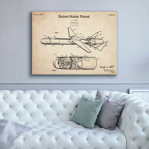 Image of 'Cold War Era Guided Missile Blueprint Patent Parchment,' Canvas Wall Art,54 x 40