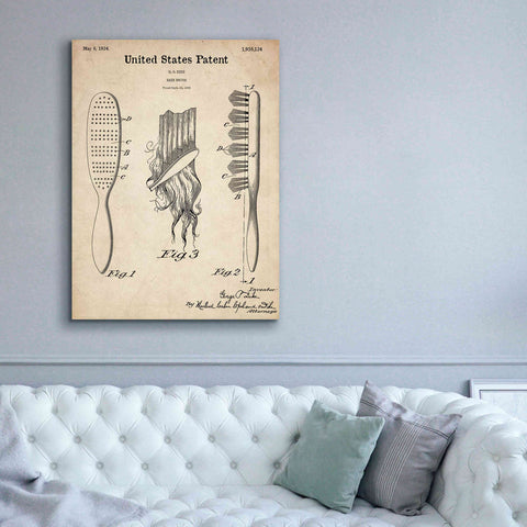 Image of 'Hair Brush Blueprint Patent Parchment,' Canvas Wall Art,40 x 54