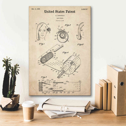 Image of 'Hair Curler Blueprint Patent Parchment,' Canvas Wall Art,18 x 26