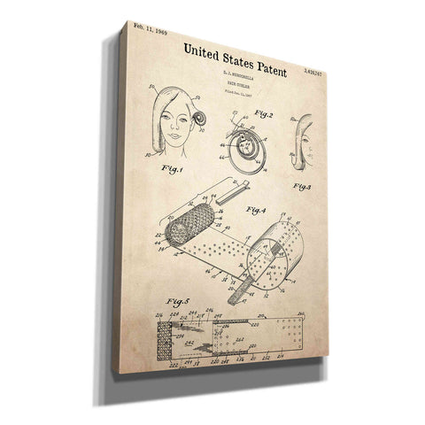 Image of 'Hair Curler Blueprint Patent Parchment,' Canvas Wall Art,12x16x1.1x0,18x26x1.1x0,26x34x1.74x0,40x54x1.74x0