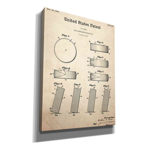 Image of 'Hockey Puck Blueprint Patent Parchment,' Canvas Wall Art,12x16x1.1x0,18x26x1.1x0,26x34x1.74x0,40x54x1.74x0