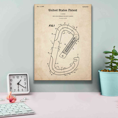Image of 'Climbing Hook Blueprint Patent Parchment,' Canvas Wall Art,12 x 16