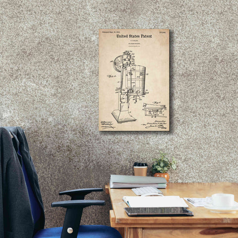 Image of 'Ice Cream Machine Blueprint Patent Parchment,' Canvas Wall Art,18 x 26