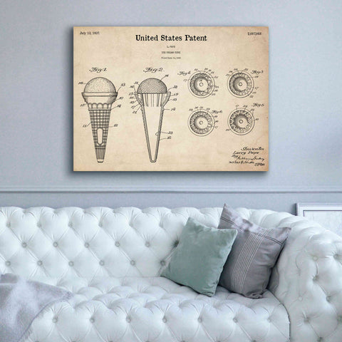 Image of 'Ice Cream Cone Blueprint Patent Parchment,' Canvas Wall Art,54 x 40