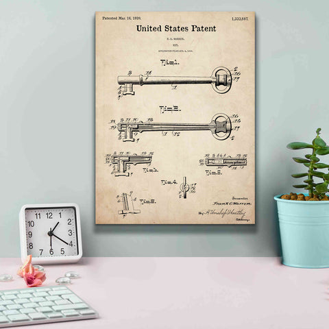 Image of 'Vintage Key Blueprint Patent Parchment,' Canvas Wall Art,12 x 16