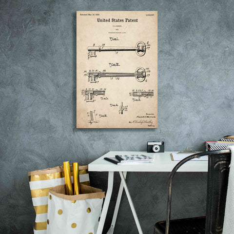 Image of 'Vintage Key Blueprint Patent Parchment,' Canvas Wall Art,18 x 26