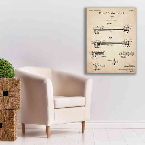 Image of 'Vintage Key Blueprint Patent Parchment,' Canvas Wall Art,26 x 34