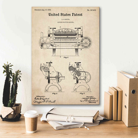 Image of 'Leather Splitting Machine Blueprint Patent Parchment,' Canvas Wall Art,18 x 26
