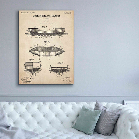 Image of 'Lifeboat Blueprint Patent Parchment,' Canvas Wall Art,40 x 54
