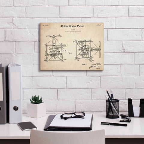 Image of 'Tesla Aerial Apparatus Blueprint Patent Parchment,' Canvas Wall Art,16 x 12