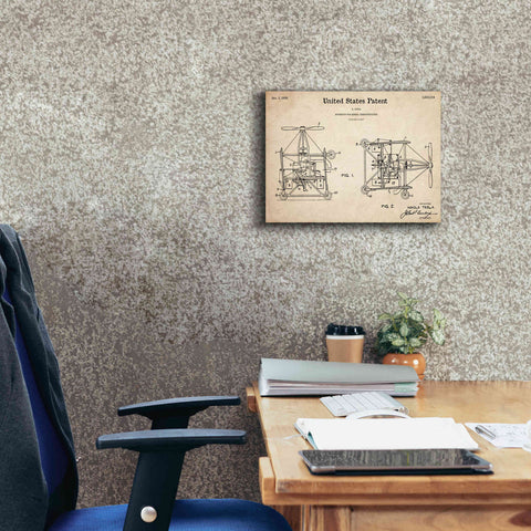 Image of 'Tesla Aerial Apparatus Blueprint Patent Parchment,' Canvas Wall Art,16 x 12