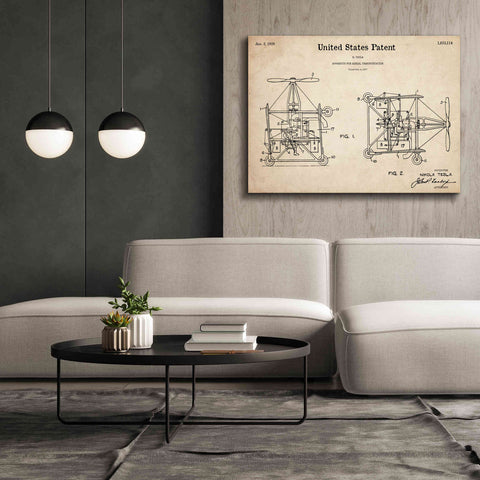 Image of 'Tesla Aerial Apparatus Blueprint Patent Parchment,' Canvas Wall Art,54 x 40