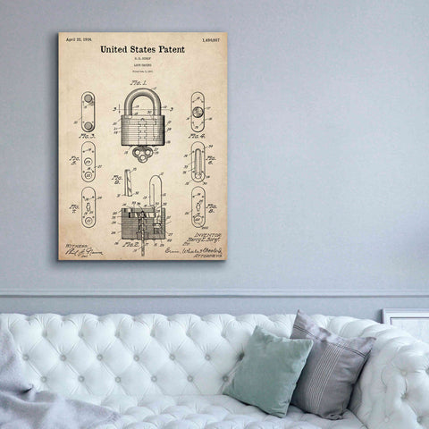 Image of 'Lock Blueprint Patent Parchment,' Canvas Wall Art,40 x 54
