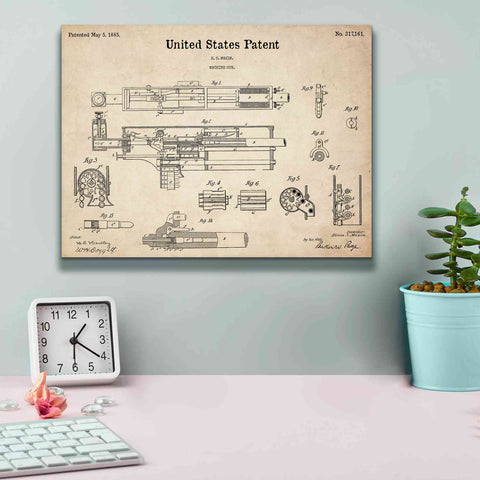 Image of 'Machine Gun Blueprint Patent Parchment,' Canvas Wall Art,16 x 12