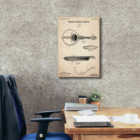 Image of 'Mandolin Blueprint Patent Parchment,' Canvas Wall Art,18 x 26