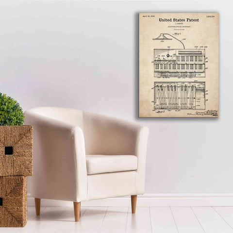 Image of 'Keyboard Instrument Blueprint Patent Parchment,' Canvas Wall Art,26 x 34