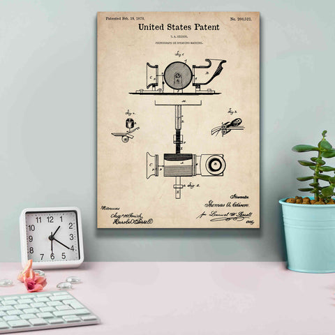 Image of 'Phonograph Blueprint Patent Parchment,' Canvas Wall Art,12 x 16