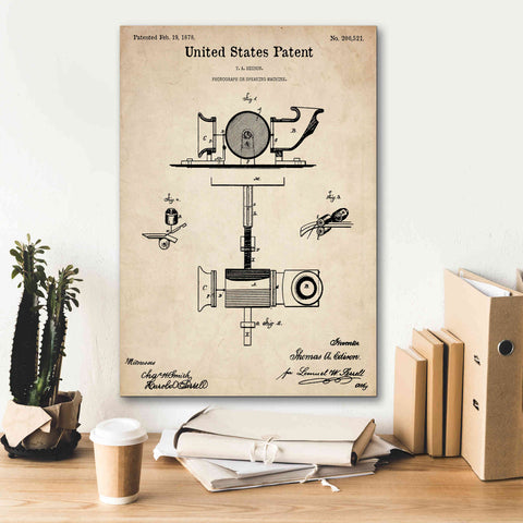 Image of 'Phonograph Blueprint Patent Parchment,' Canvas Wall Art,18 x 26