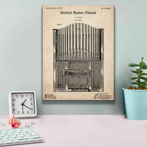 Image of 'Pipe Organ Blueprint Patent Parchment,' Canvas Wall Art,12 x 16