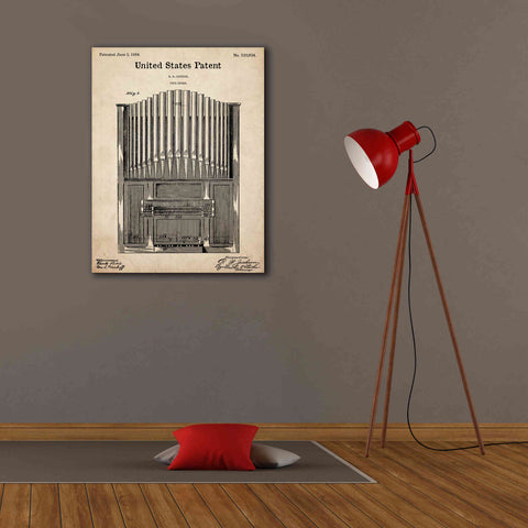 Image of 'Pipe Organ Blueprint Patent Parchment,' Canvas Wall Art,26 x 34