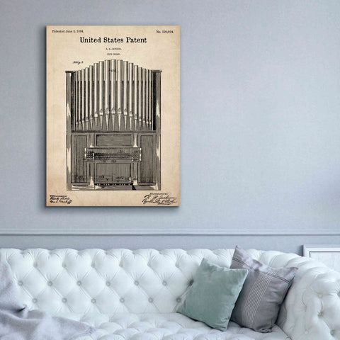 Image of 'Pipe Organ Blueprint Patent Parchment,' Canvas Wall Art,40 x 54