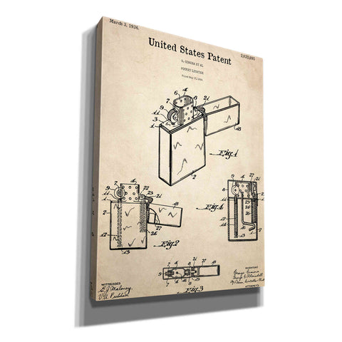 Image of 'Pocket Lighter Blueprint Patent Parchment,' Canvas Wall Art,12x16x1.1x0,18x26x1.1x0,26x34x1.74x0,40x54x1.74x0