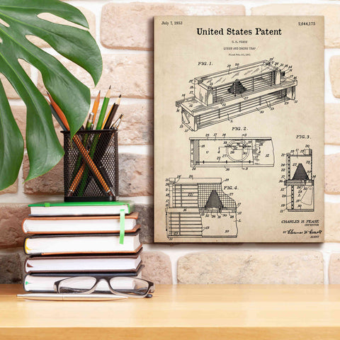Image of 'Queen and Drone Trap Blueprint Patent Parchment,' Canvas Wall Art,12 x 16