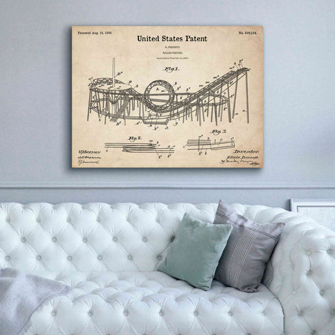Image of 'Roller Coaster Blueprint Patent Parchment,' Canvas Wall Art,54 x 40