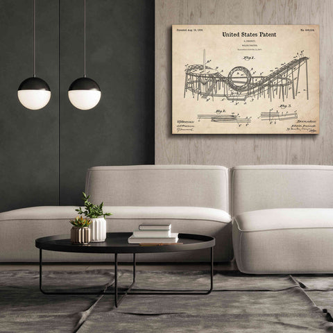 Image of 'Roller Coaster Blueprint Patent Parchment,' Canvas Wall Art,54 x 40