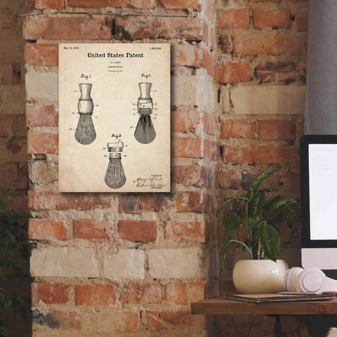 Image of 'Shaving Brush Blueprint Patent Parchment,' Canvas Wall Art,12 x 16