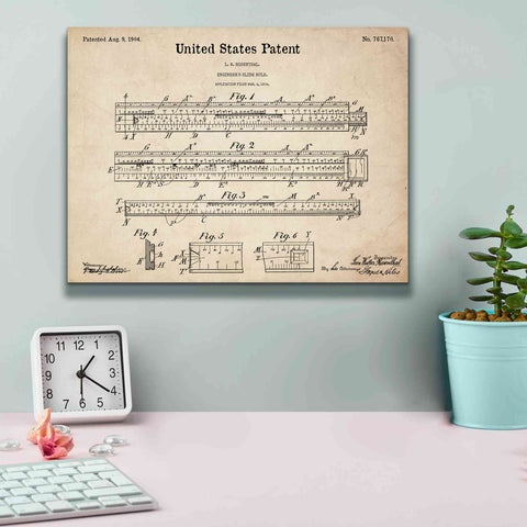 Image of 'Slide Rule Blueprint Patent Parchment,' Canvas Wall Art,16 x 12