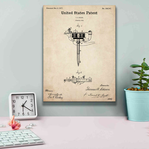 Image of 'Tattoo Stencil Pen Blueprint Patent Parchment,' Canvas Wall Art,12 x 16